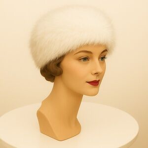 Vtg Ivory Faux Fur hat